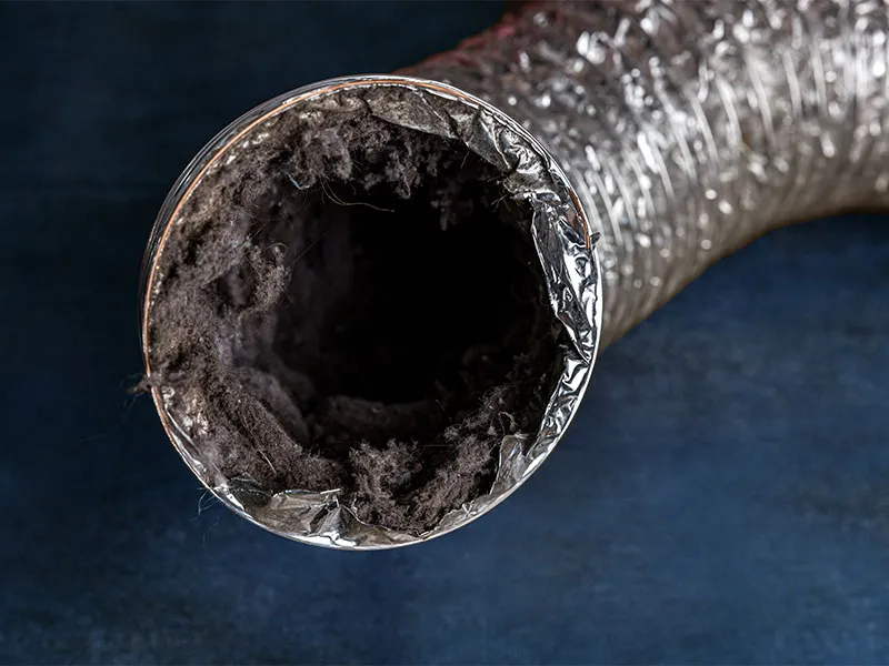 The inside of a dirty dryer vent