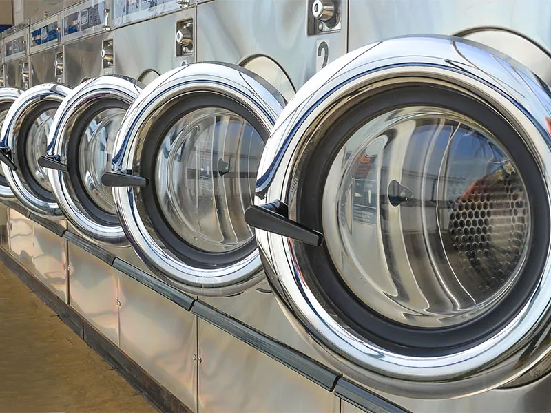 A row of commercial dryers